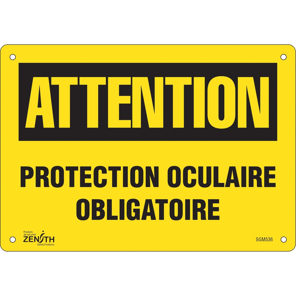[ZEN-SGM536] Enseigne «Protection Oculaire Obligatoire» Plastique 10" x 7"