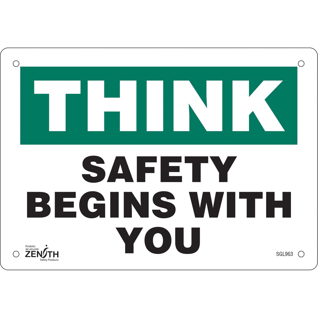 [ZEN-SGL963] Enseigne «Safety Begins With You» Aluminium 10" x 7"
