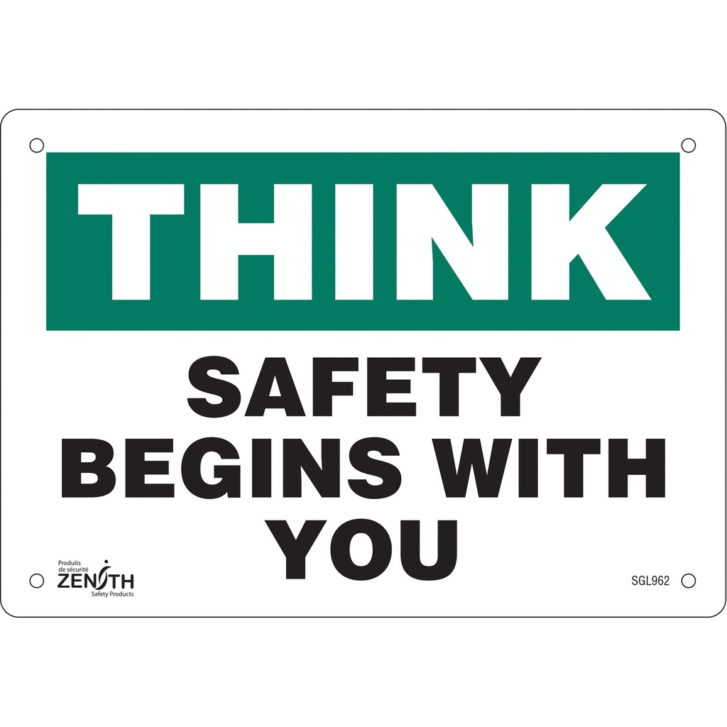 [ZEN-SGL962] Enseigne «Safety Begins With You» Plastique 10" x 7"