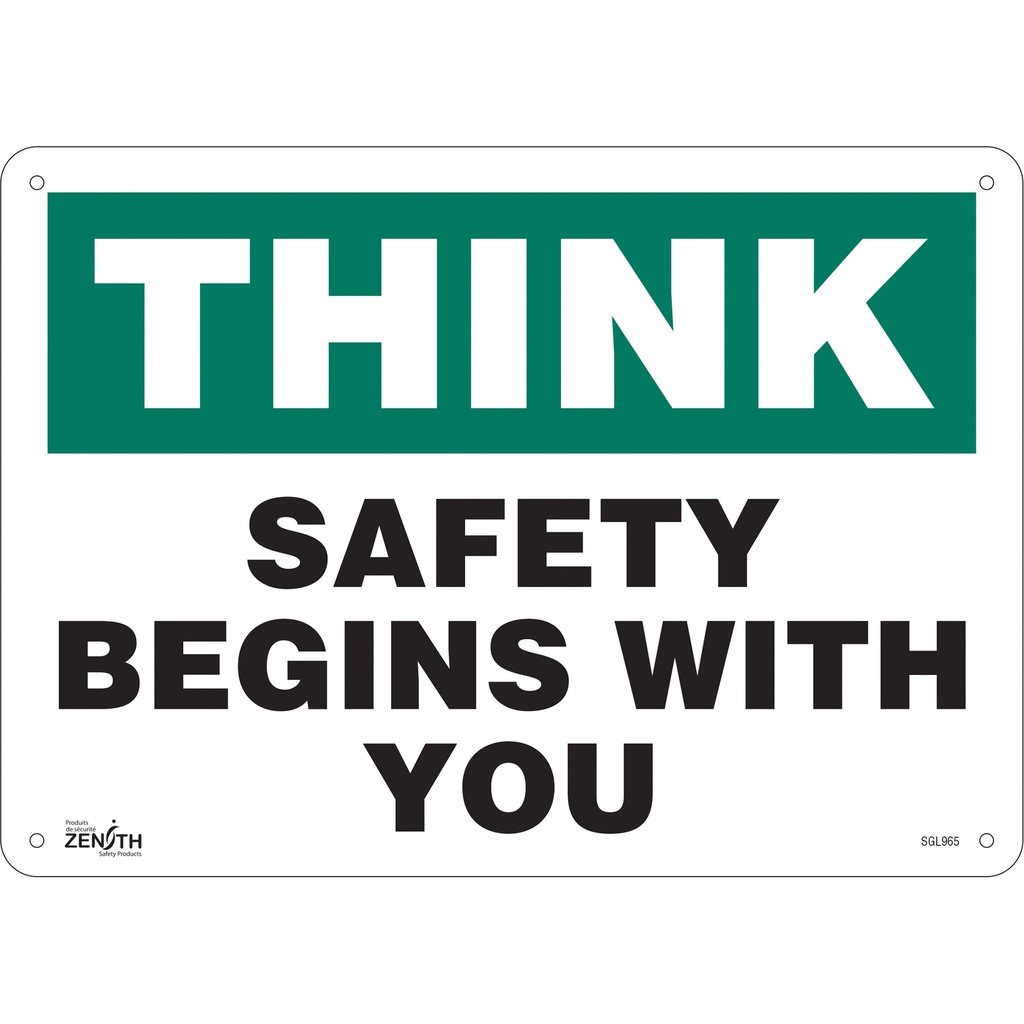 [ZEN-SGL965] Enseigne «Safety Begins With You» Plastique 14" x 10"