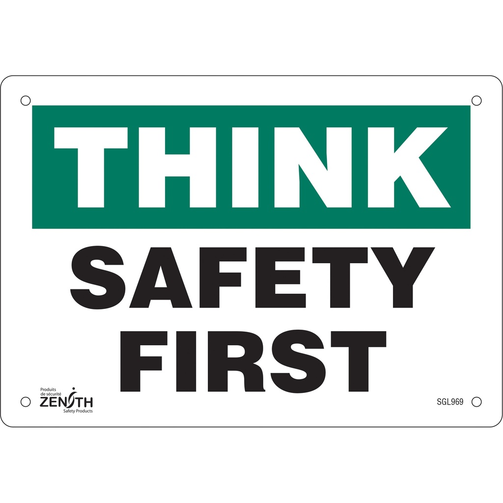 [ZEN-SGL969] Enseigne «Safety First» Aluminium 10" x 7"