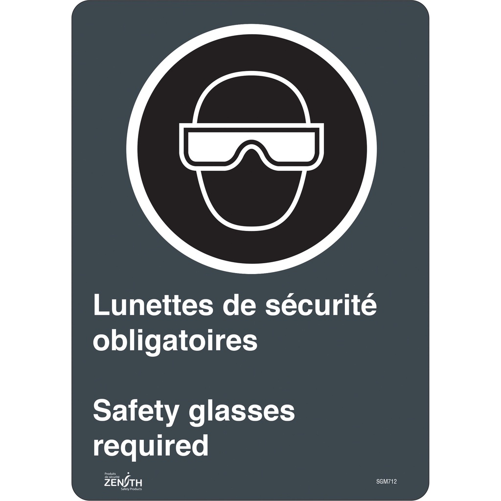 [ZEN-SGM712] Enseigne «Safety Glasses Required/Lunettes de sécurité obligatoires» Vinyle 10" x 14"