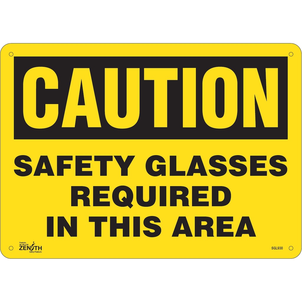[ZEN-SGL930] Enseigne «Safety Glasses Required» Aluminium 14" x 10"