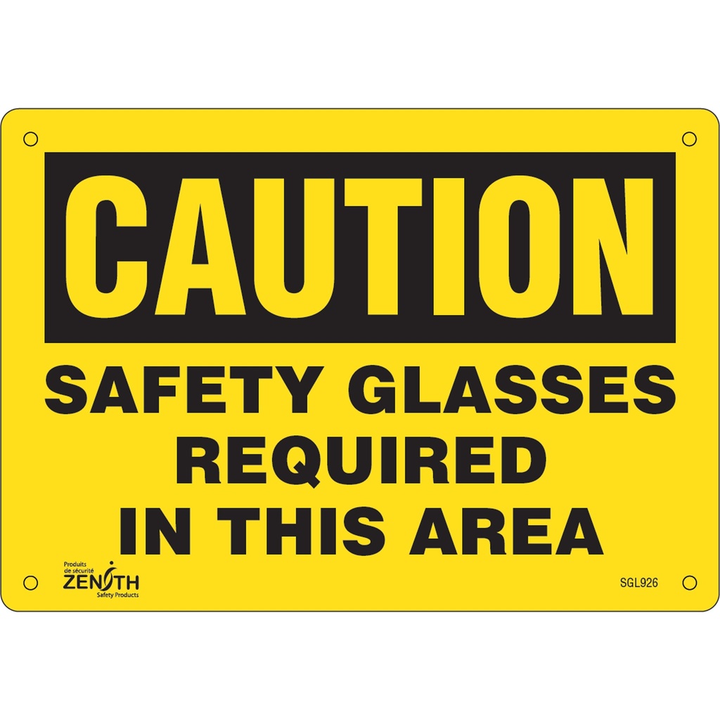 [ZEN-SGL926] Enseigne «Safety Glasses Required» Plastique 10" x 7"