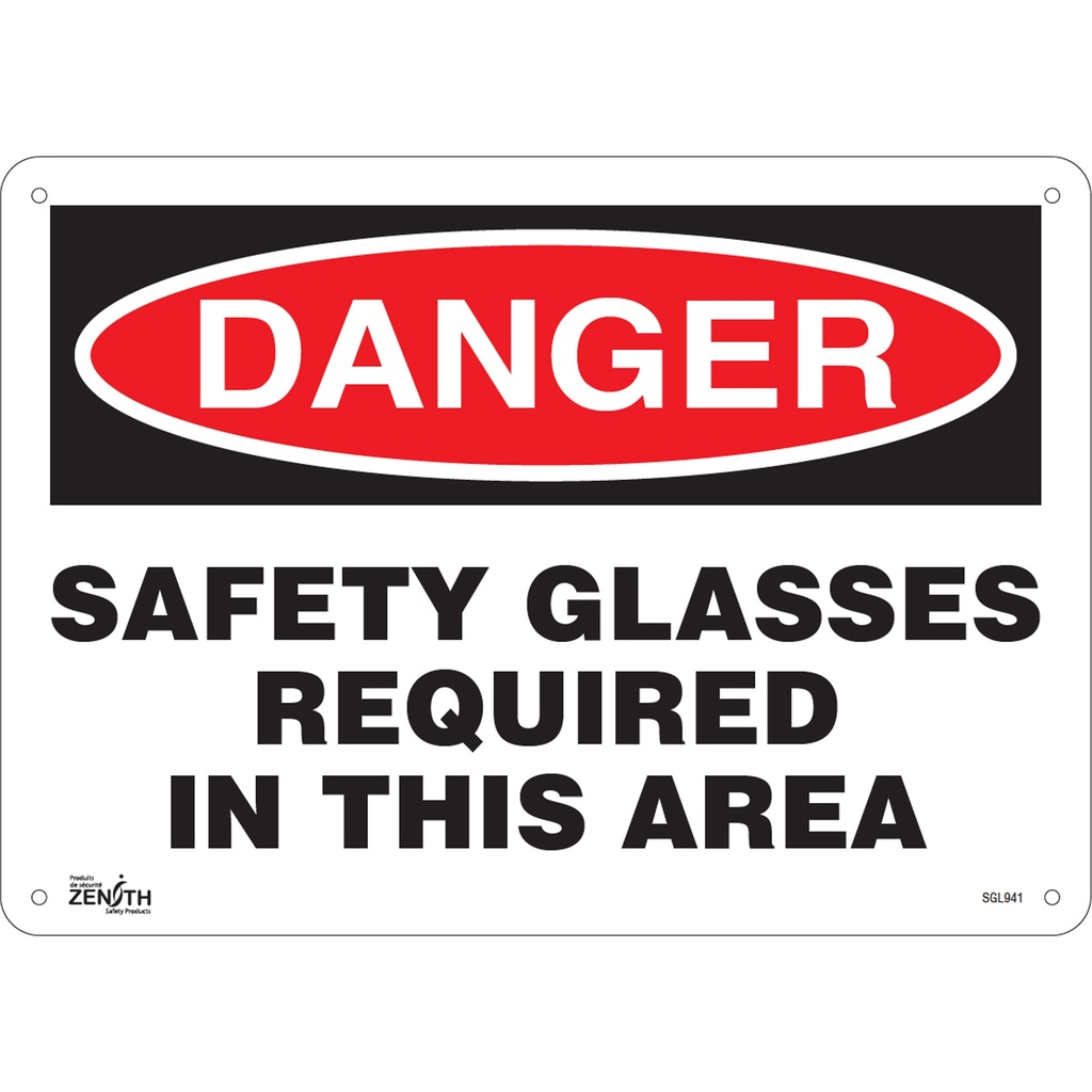 [ZEN-SGL941] Enseigne «Safety Glasses Required» Plastique 14" x 10"