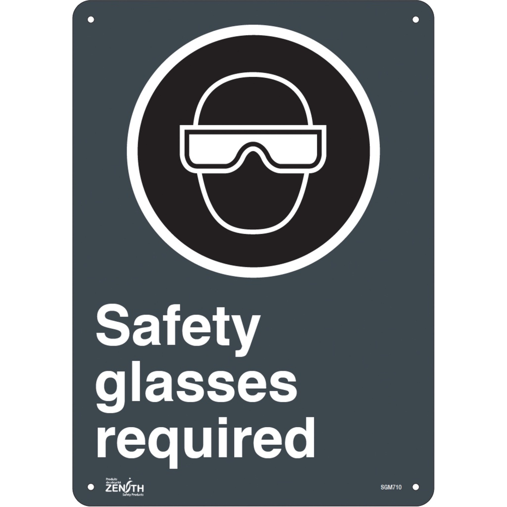 Enseigne «Safety Glasses Required» Plastique 10" x 14"
