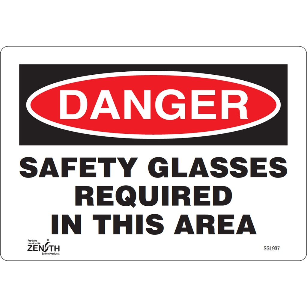 [ZEN-SGL937] Enseigne «Safety Glasses Required» Vinyle 10" x 7"