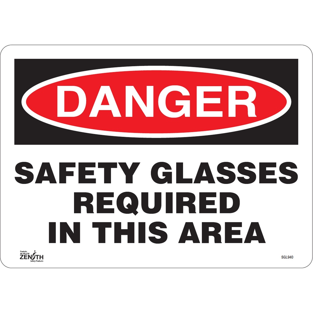 [ZEN-SGL940] Enseigne «Safety Glasses Required» Vinyle 14" x 10"