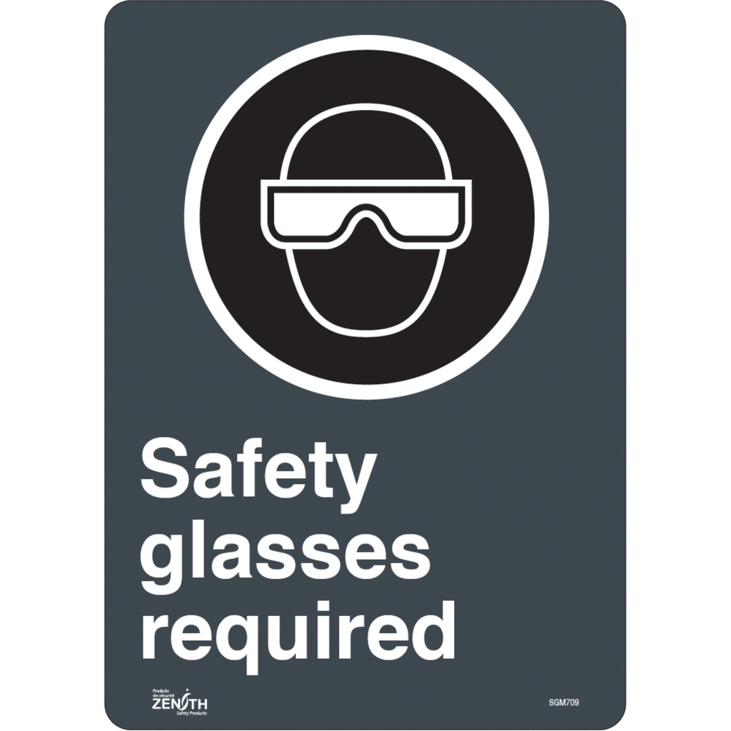[ZEN-SGM709] Enseigne «Safety Glasses Required» Vinyle 10" x 14"
