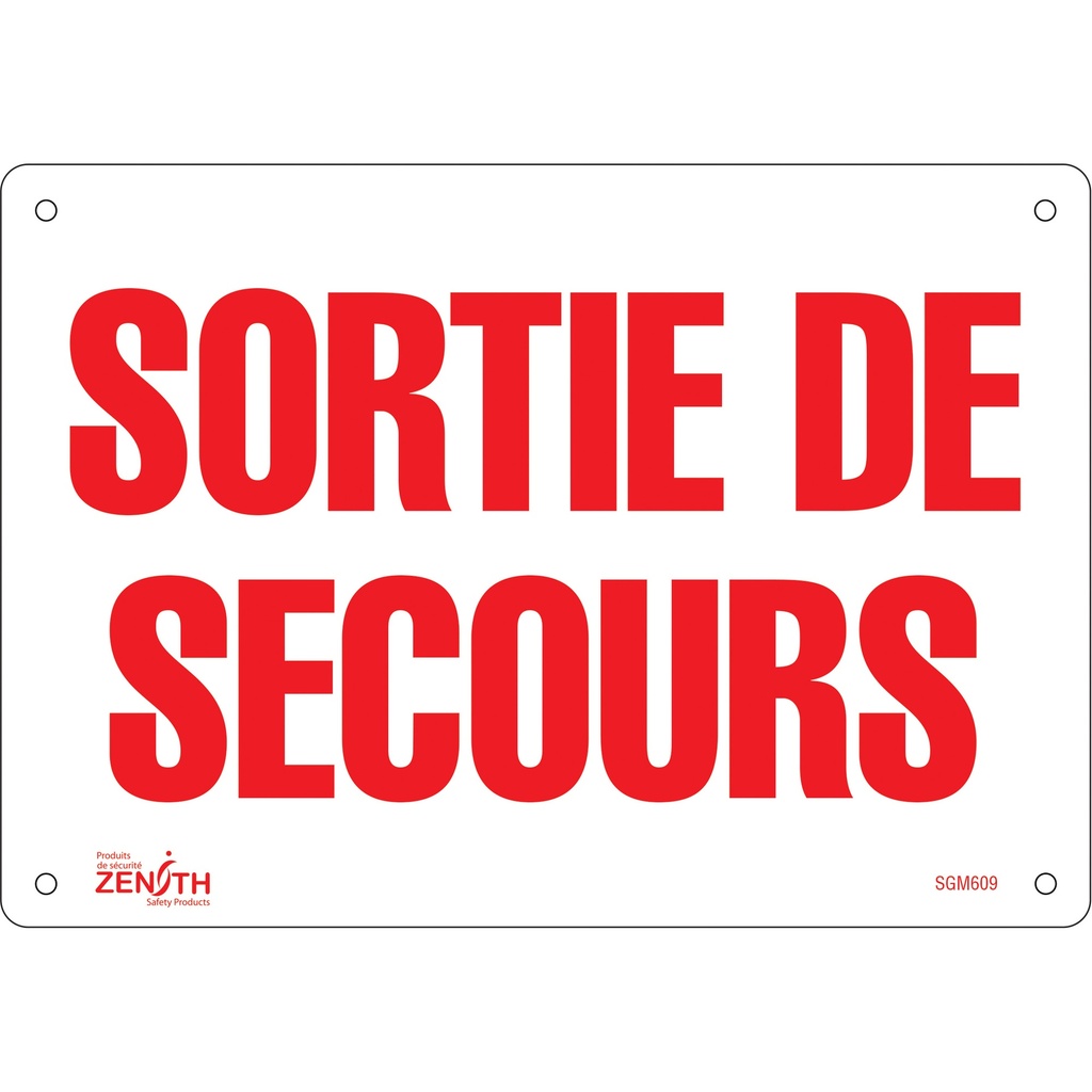 [ZEN-SGM609] Enseigne «Sortie De Secours» Aluminium 10" x 7"
