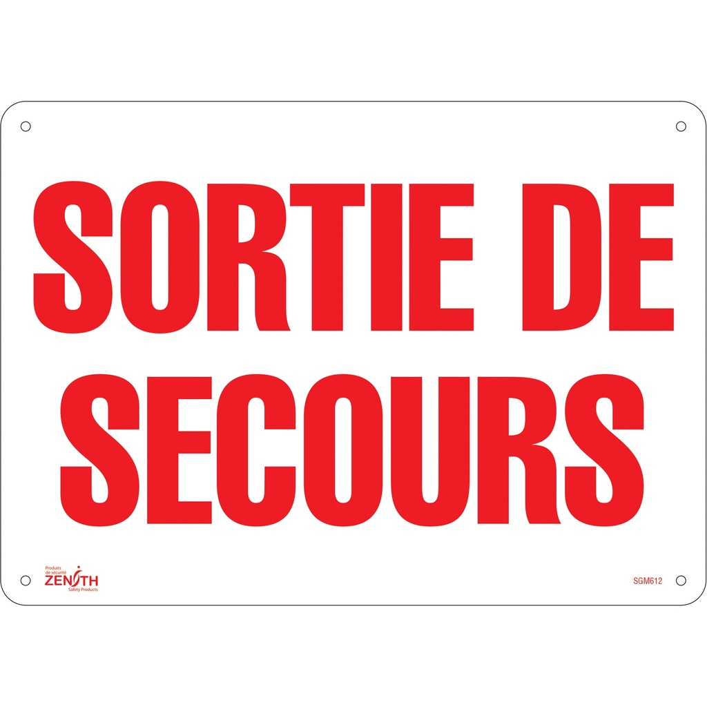 Enseigne «Sortie De Secours» Aluminium 14" x 10"