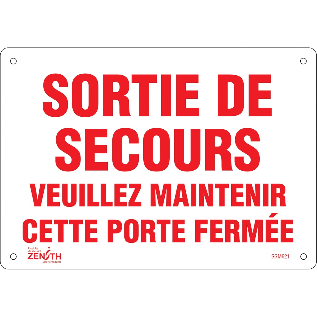 [ZEN-SGM621] Enseigne «Sortie De Secours» Aluminium 10" x 7"