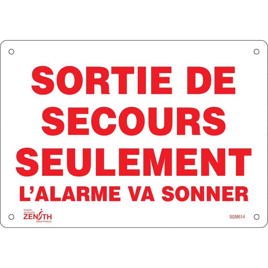 Enseigne «Sortie De Secours» Plastique 10" x 7"