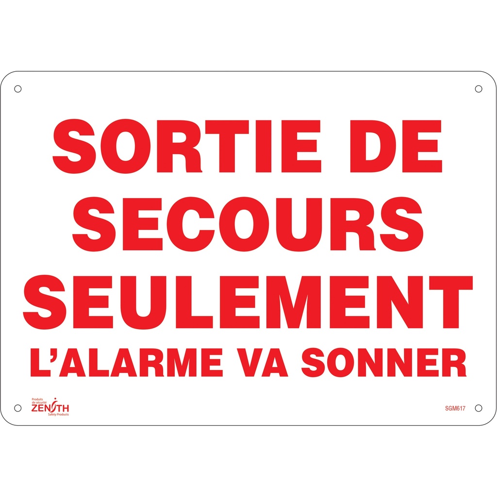 [ZEN-SGM617] Enseigne «Sortie De Secours» Plastique 14" x 10"