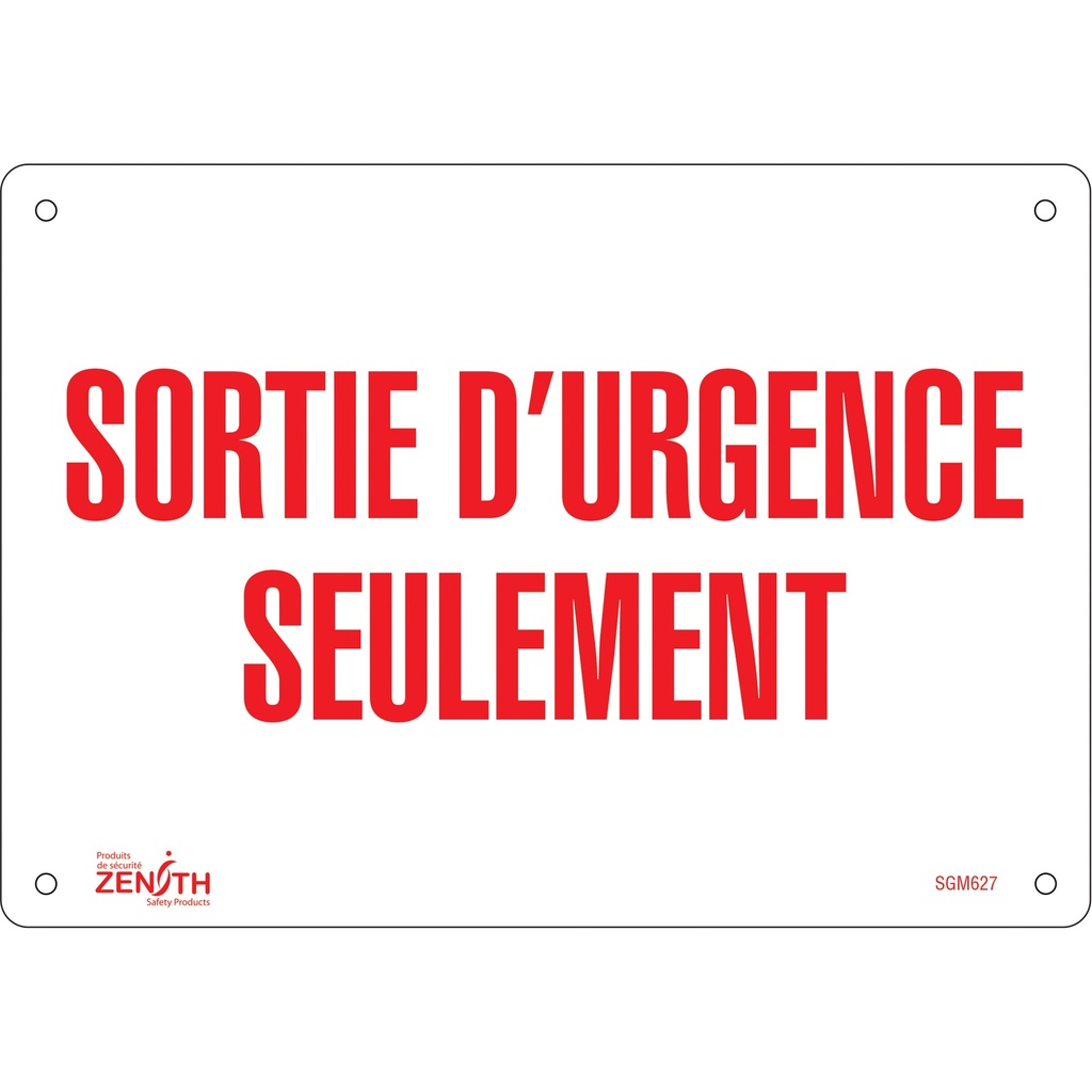 [ZEN-SGM627] Enseigne «Sortie D'Urgence» Aluminium 10" x 7"