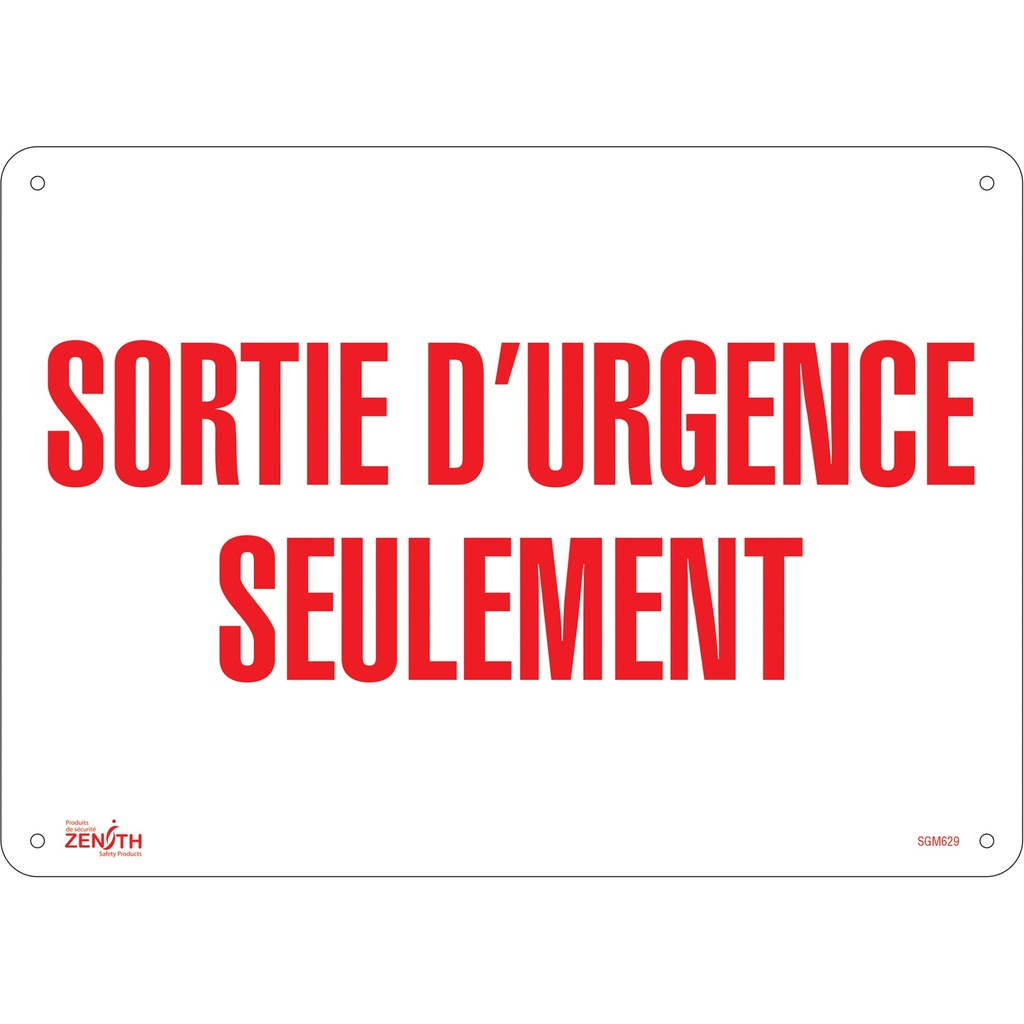 [ZEN-SGM629] Enseigne «Sortie D'Urgence» Plastique 14" x 10"
