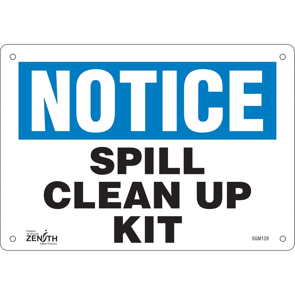 [ZEN-SGM128] Enseigne «Spill Clean Up Kit» Plastique 10" x 7"