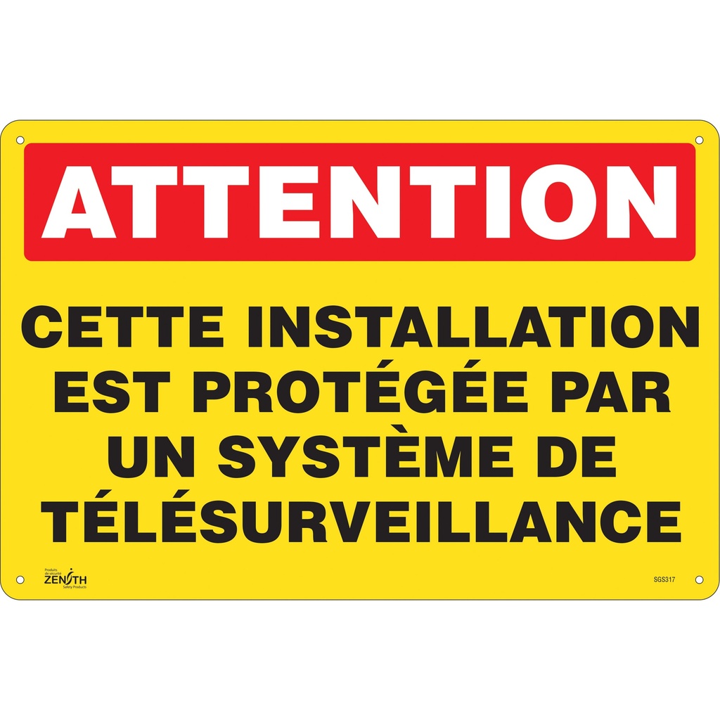 [ZEN-SGS317] Enseigne «Système de télésurveillance» Plastique 18" x 12"