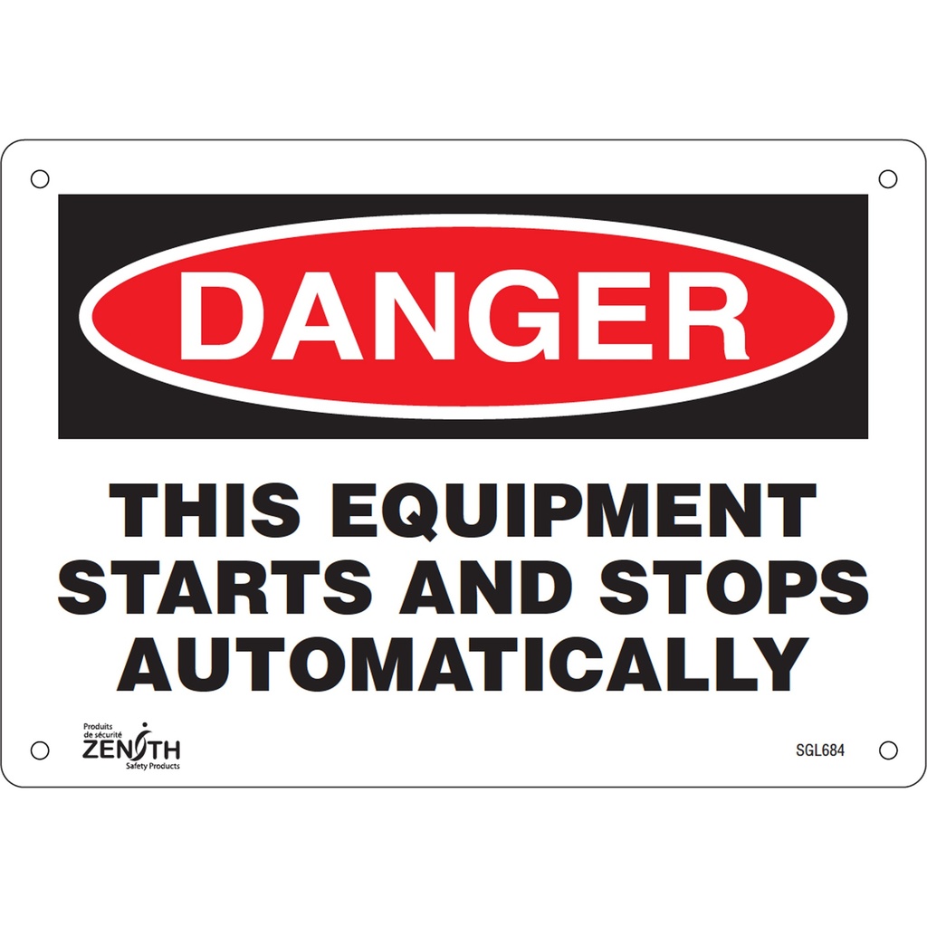 [ZEN-SGL684] Enseigne «This Equipment Starts And Stops Automatically» Plastique 10" x 7"