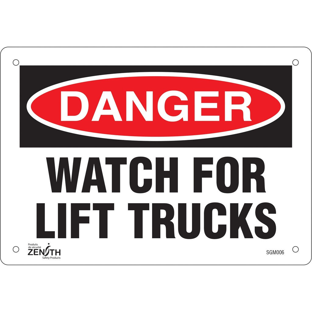 Enseigne «Watch For Lift Trucks» Aluminium 10" x 7"