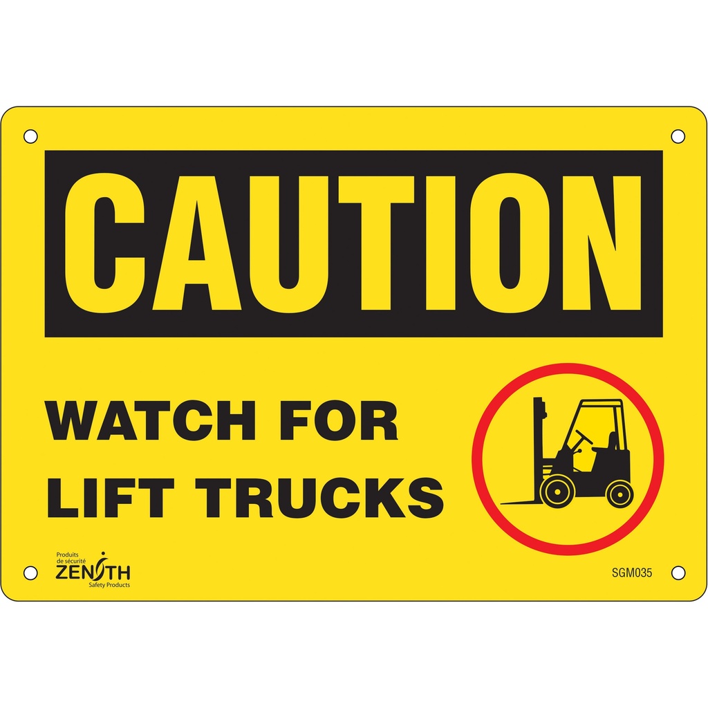Enseigne «Watch For Lift Trucks» Plastique 10" x 7"