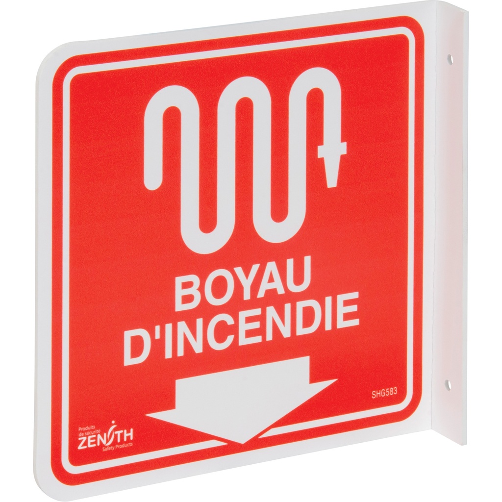 Enseigne à projection sur 90° « Boyau d'Incendie » Plastique 8" x 8"