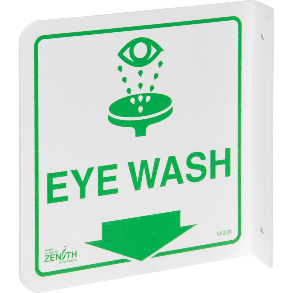 [ZEN-SHG581] Enseigne à projection sur 90° « Eye Wash » Plastique 8" x 8"