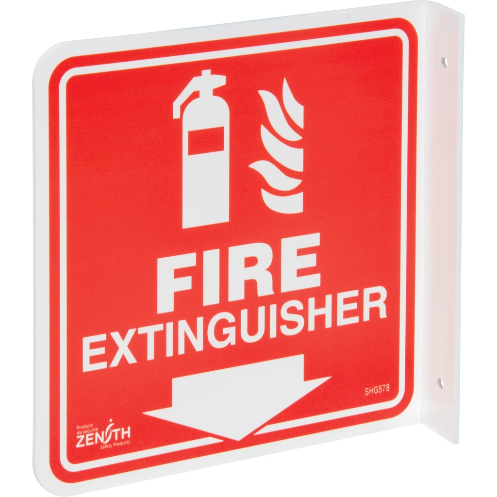 [ZEN-SHG578] Enseigne à projection sur 90° « Fire Extinguisher » Plastique 8" x 8"