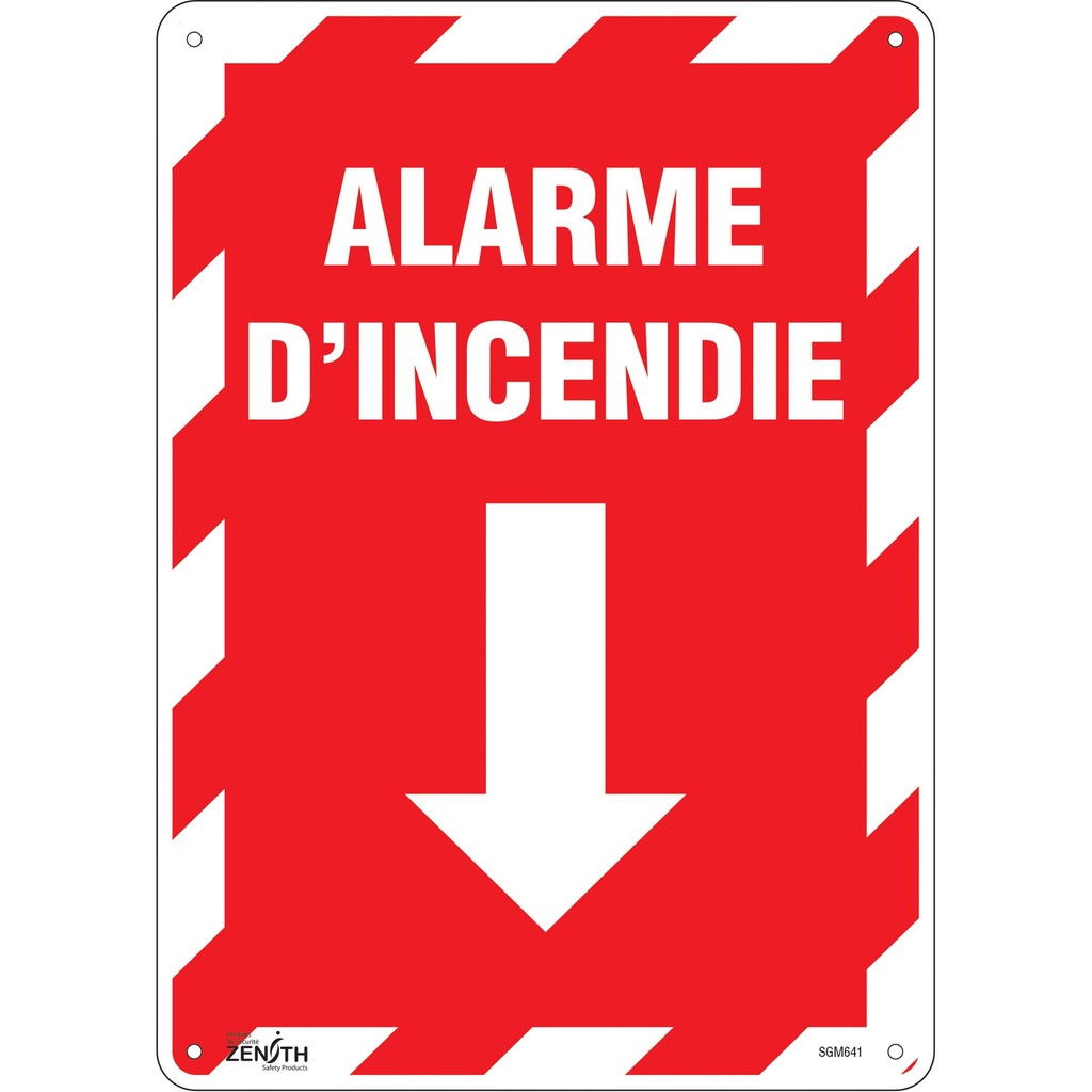 [ZEN-SGM641] Enseigne avec flèche «Alarme D'Incendie» Plastique 10" x 14"