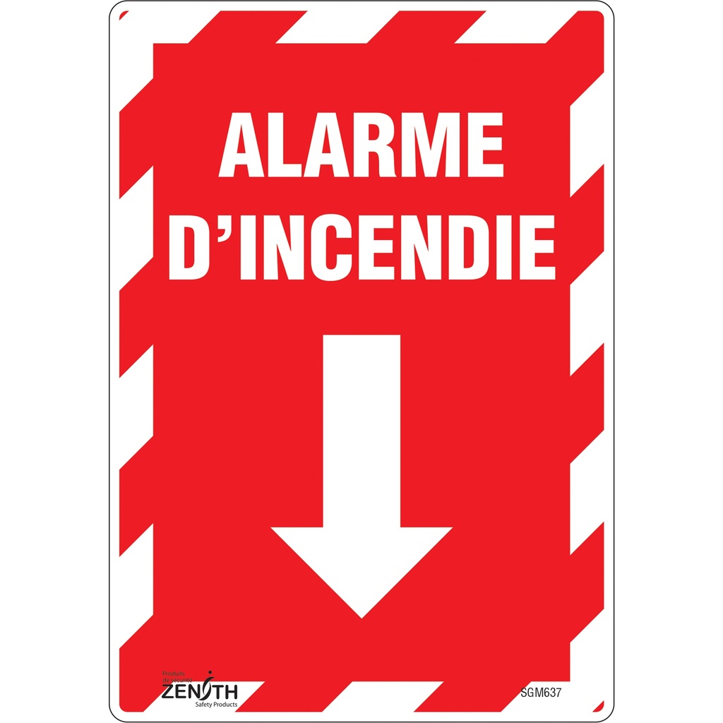 [ZEN-SGM637] Enseigne avec flèche «Alarme D'Incendie» Vinyle 7" x 10"