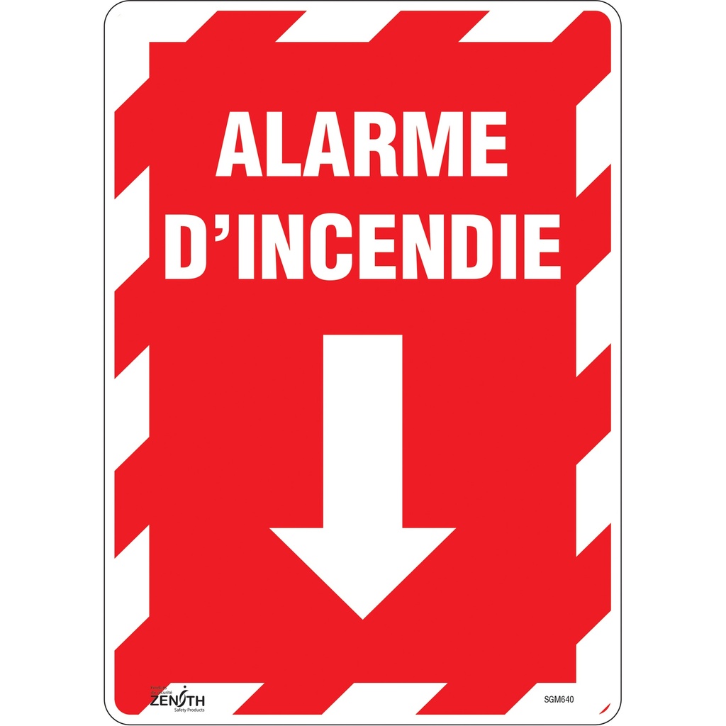 [ZEN-SGM640] Enseigne avec flèche «Alarme D'Incendie» Vinyle 10" x 14"