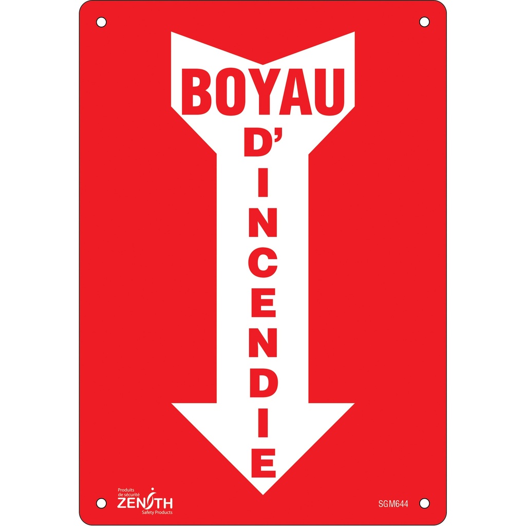 [ZEN-SGM644] Enseigne avec flèche «Boyau D'Incendie» Plastique 7" x 10"