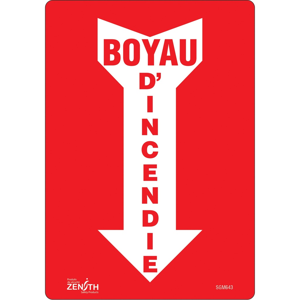 [ZEN-SGM643] Enseigne avec flèche «Boyau D'Incendie» Vinyle 7" x 10"