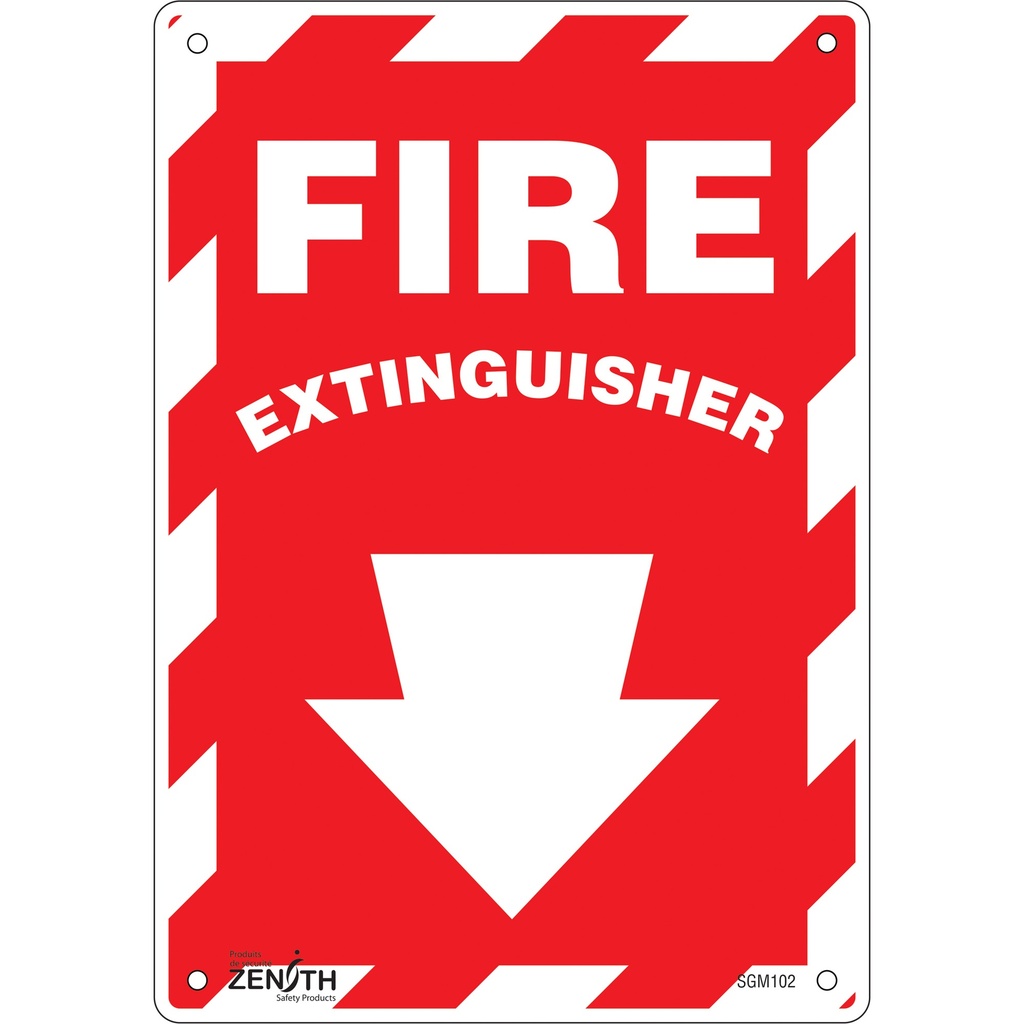 [ZEN-SGM102] Enseigne avec flèche vers le bas «Fire Extinguisher» Aluminium 7" x 10"