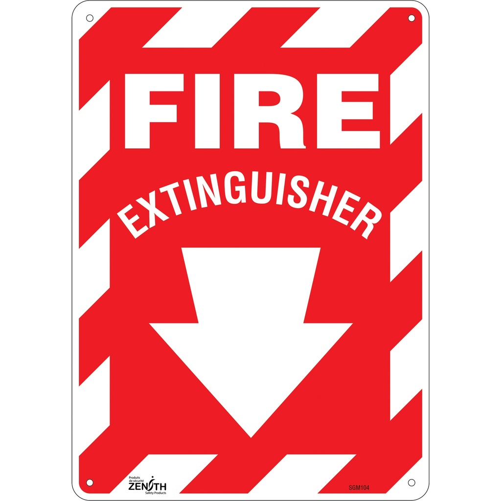 Enseigne avec flèche vers le bas «Fire Extinguisher» Plastique 10" x 14"