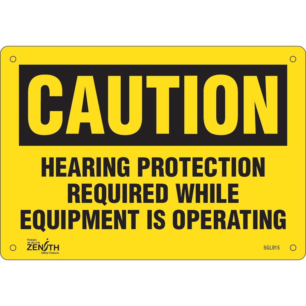 Enseigne contre le danger lié au bruit « Hearing Protection Required» Aluminium 10" x 7"