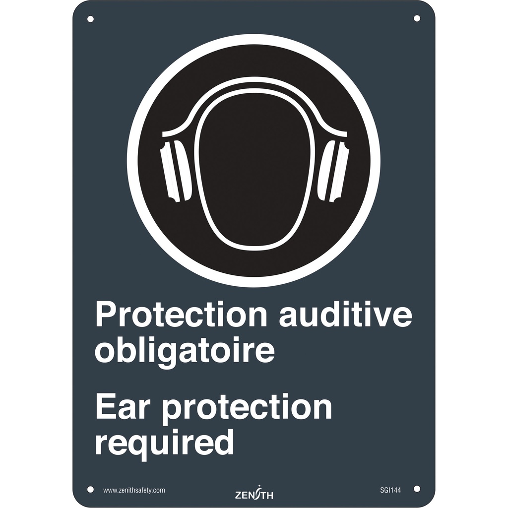 [ZEN-SGI144] Enseigne de sécurité conforme à la CSA - Ear Protection / Protection Auditive Plastique 10" x 14"