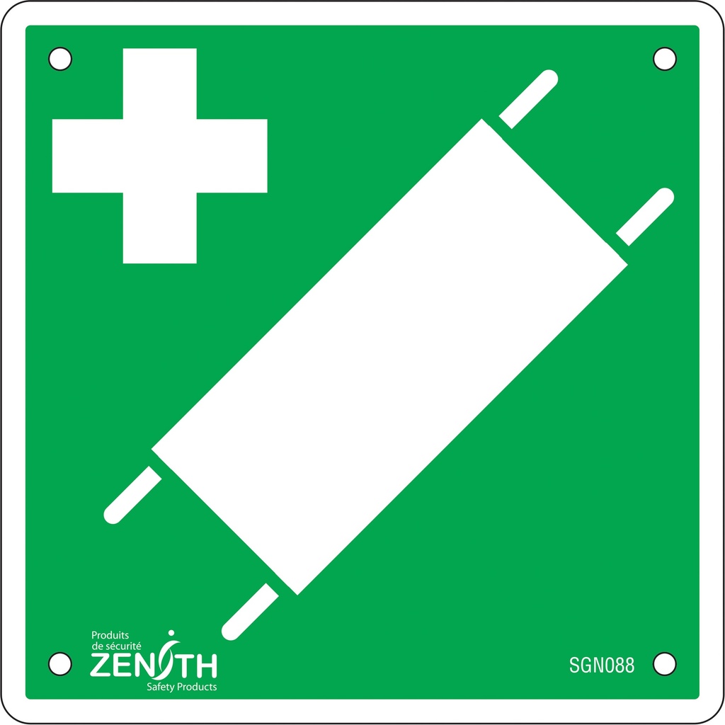 [ZEN-SGN088] Enseigne de sécurité conforme à la CSA - First Aid Stretcher Plastique 6" x 6"