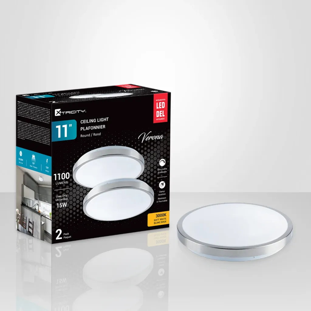[XTR-1-69939] Verona Plafonniers en surface rond 11" DEL 15W 1100lm 3000K fini nickel 2 /Bte