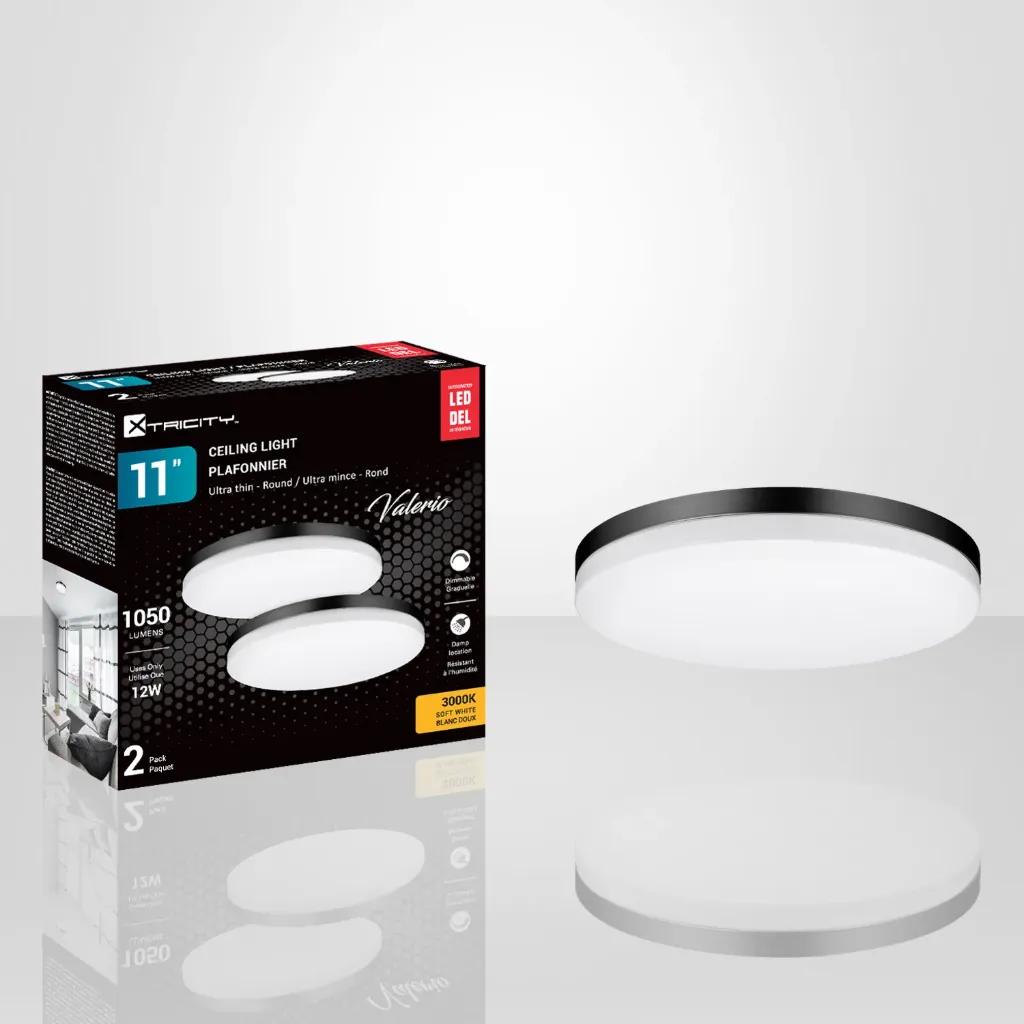 [XTR-1-69953] Valerio Plafonniers en surface rond 11" DEL 12W 1050lm 3000K fini noir 2 /Bte