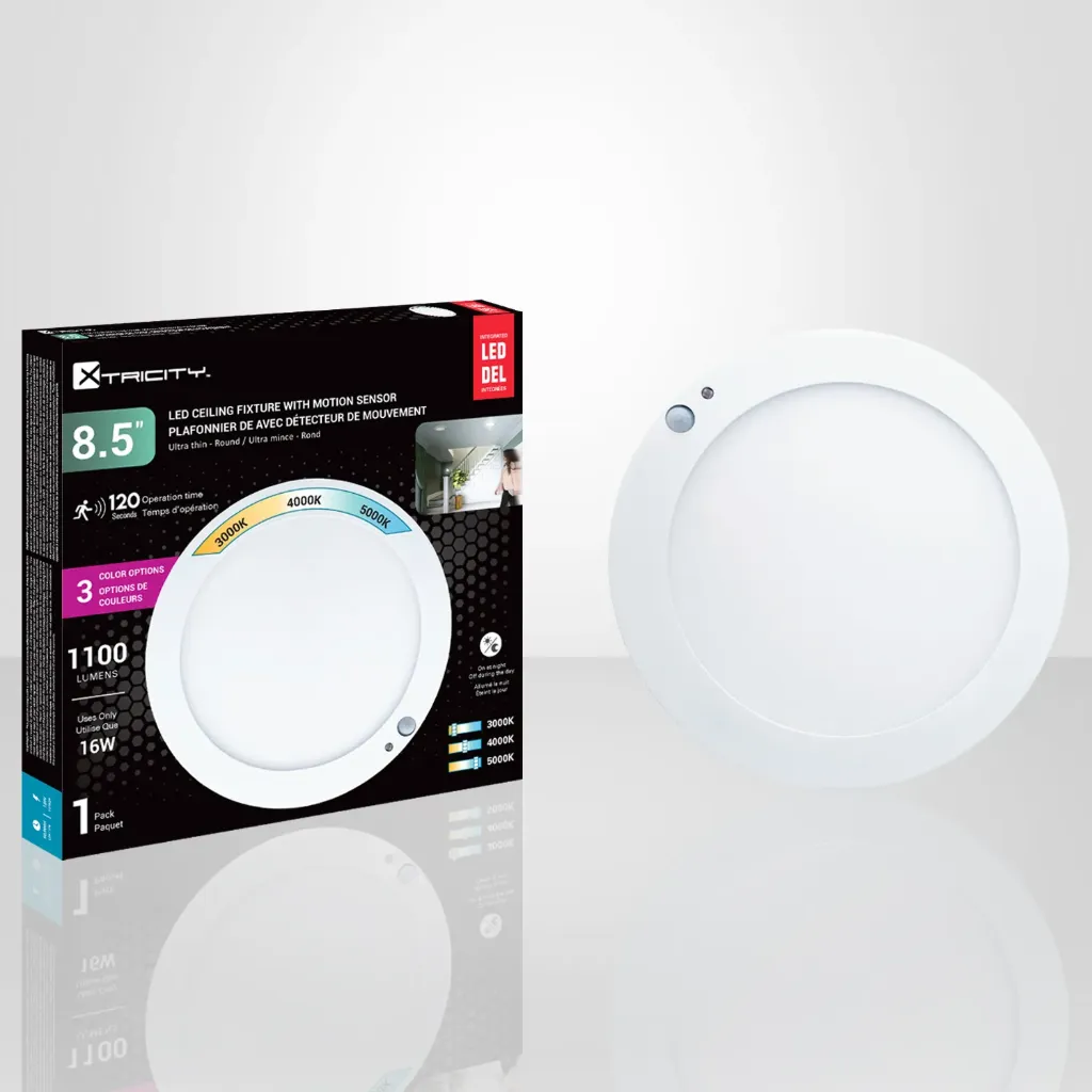 [XTR-4-80164] 8-1/2" Round slim ceiling with motion and daylight sensor LED 16W 1100lm 3 CCT selectable white finish