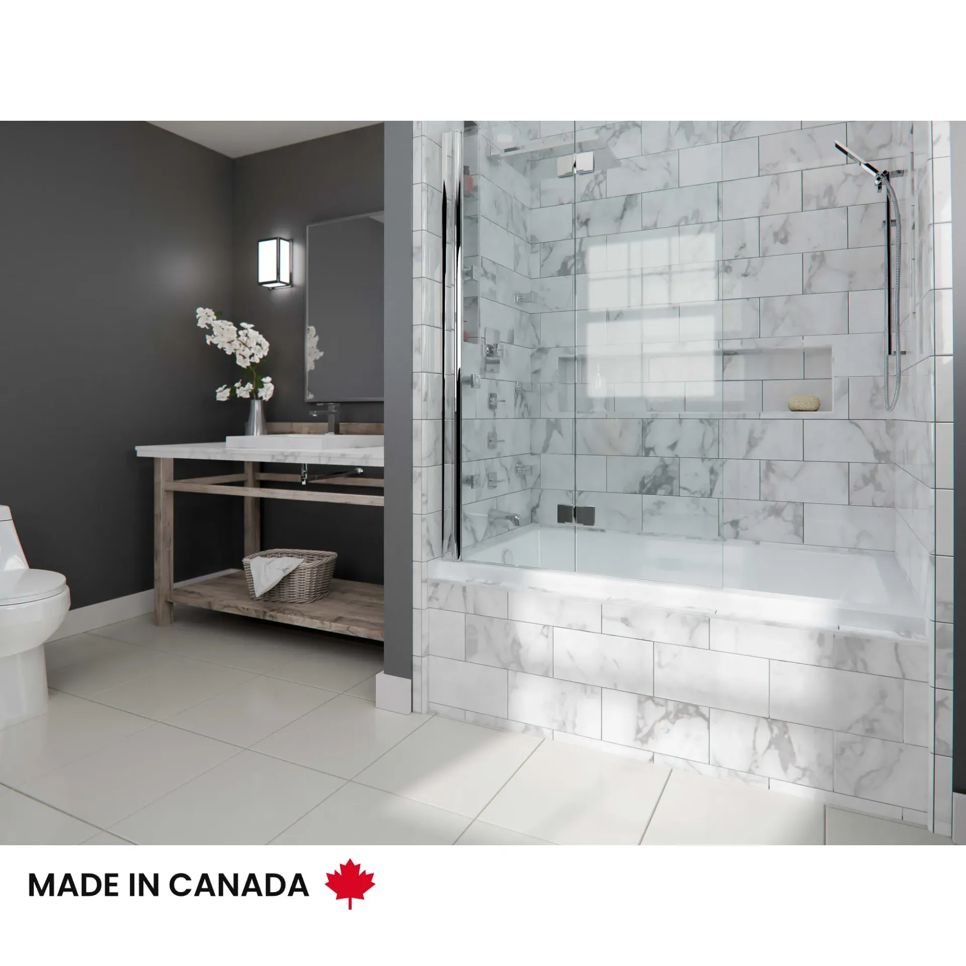 [NEP-220457-000-001-002] Albana Baignoire blanche pour alcôve et muret 60" x 32", acrylique blanc, drain droite