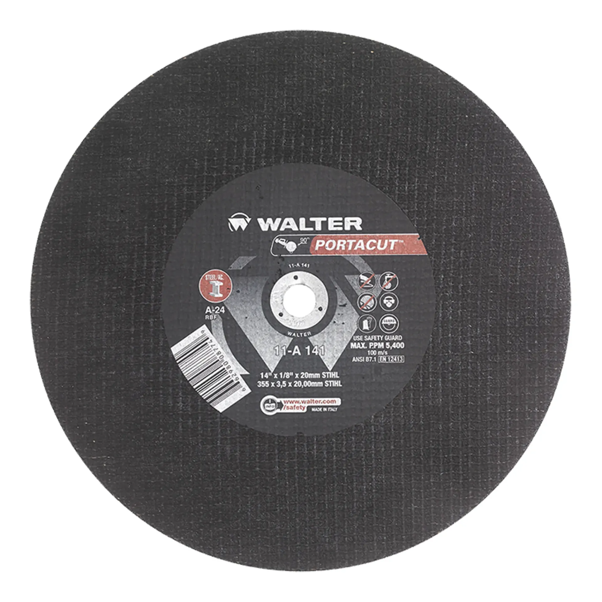 Portacut™ Meule à tronçonner T1 pour scie à essence pour acier / inox 14" x 1/8" arbre 20mm STIHL A24