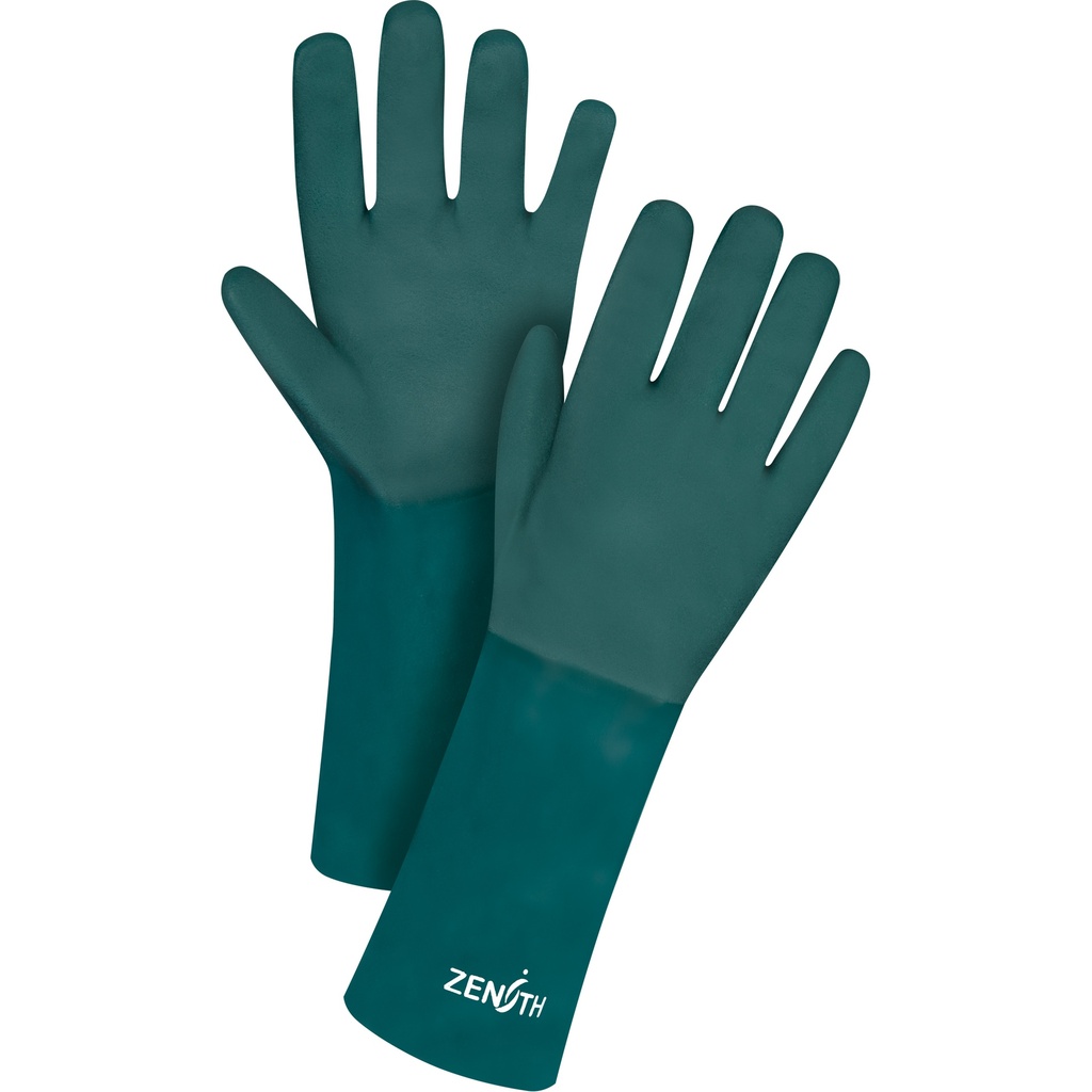 [ZEN-SEE801] 14" green PVC double-coated gloves, cotton jersey lining, rough grip /Pr