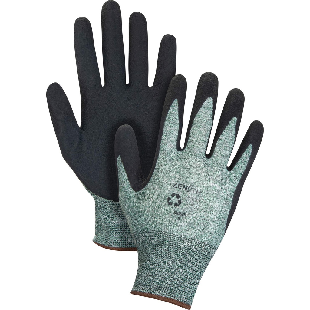 [ZEN-SHI524] Gants écologiques enduits à prise crêpée taille 8 Nylon/rPET paume enduite de Mousse de latex