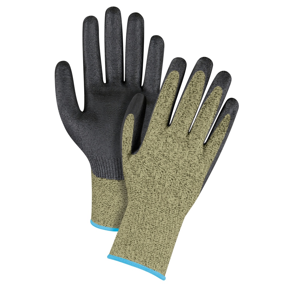 Gants élastiques sans coutures résistants à la coupe noir & jaune taille T-Grand/10 Aramide paume enduite de Mousse de nitrile
