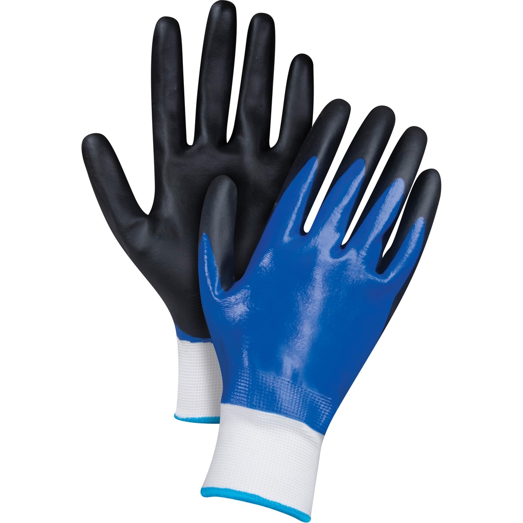 [ZEN-SGX784] Gants enduits noir & bleu taille Grand Nylon paume enduite de Mousse de nitrile