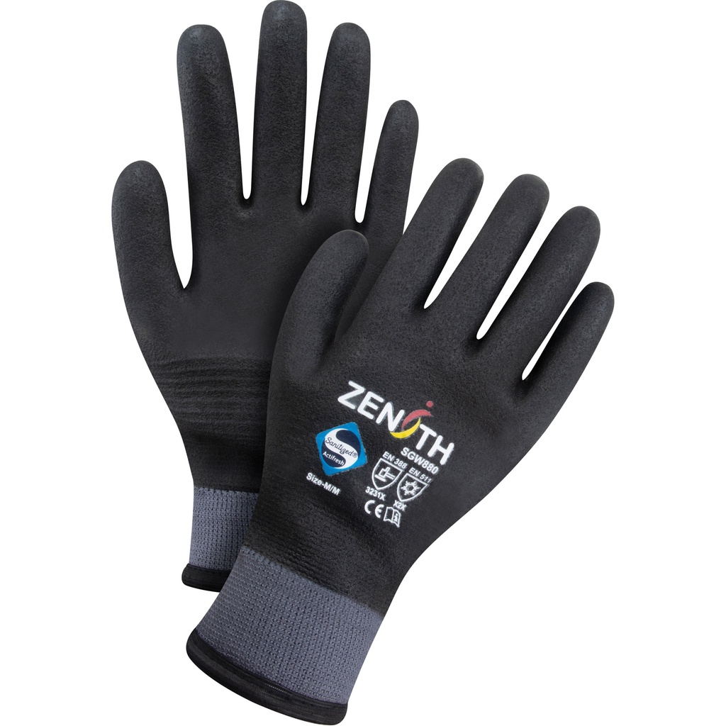 [ZEN-SGW880] Gants enduits ZX-30° de première qualité taille Moyen Nylon paume enduite de Mousse de PVC doublure Acrylique