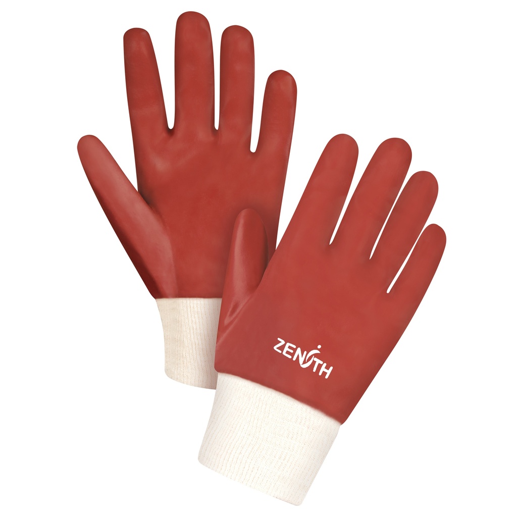 [ZEN-SEE806] Gants rouges à fini doux résistants aux produits chimiques taille Grand/9 PVC poignet Poignet en tricot doublure Interlock