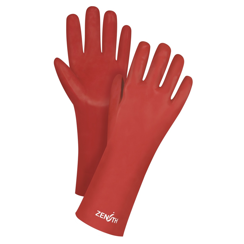 [ZEN-SEE805] Gants rouges à fini doux résistants aux produits chimiques taille Taille unique/9 PVC poignet Manchette doublure Interlock